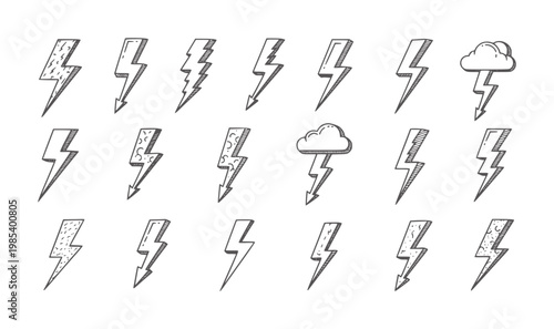 Hand drawn lightning bolt and cloud with lightning thunder storm