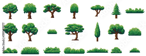 pixel forest and jungle trees shrub grass plants 