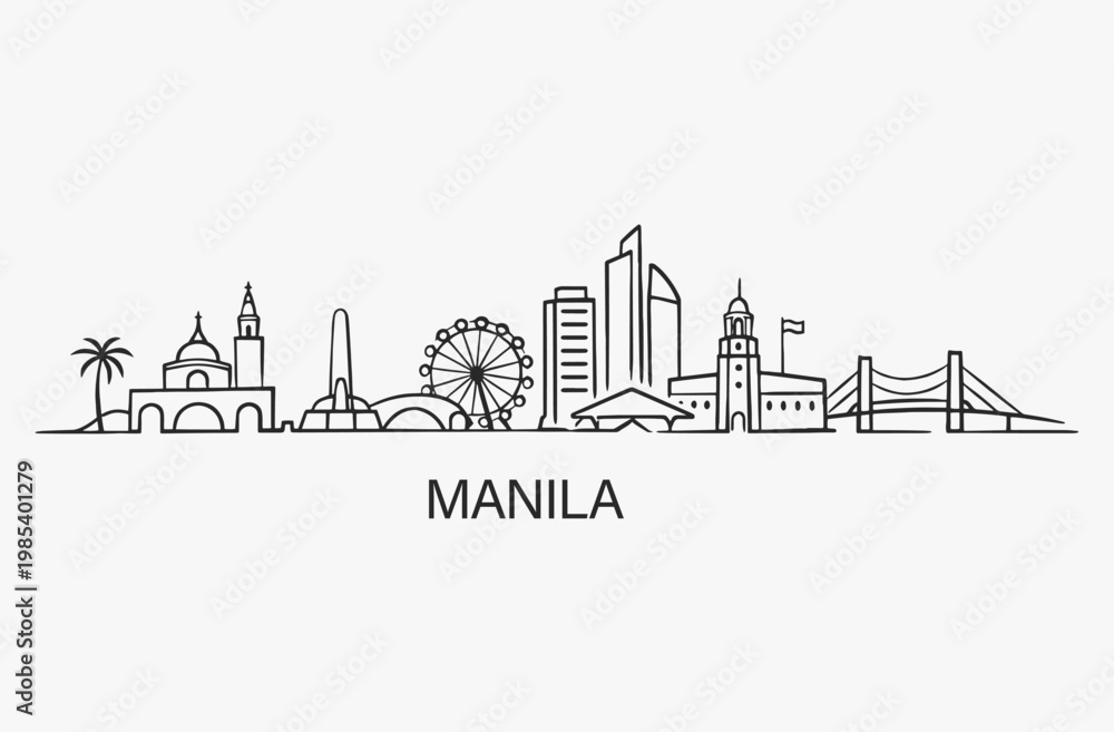 Obraz premium Flat Design one line without breaking the Manila city.