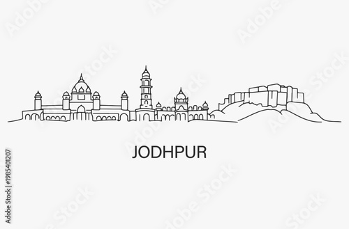 Flat Design one line without breaking the Jodhpur city.