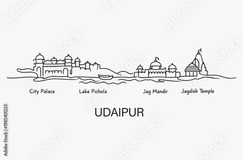 Flat Design one line without breaking the Udaipur city.