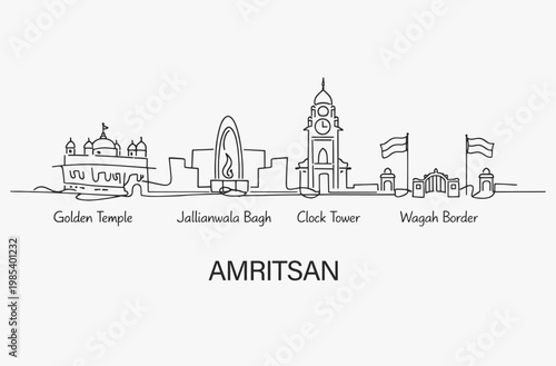 Flat Design one line without breaking the Amritsan city.
