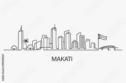 Flat Design one line without breaking the Makati city.