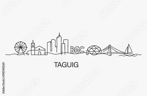 Flat Design one line without breaking the Tagug city.