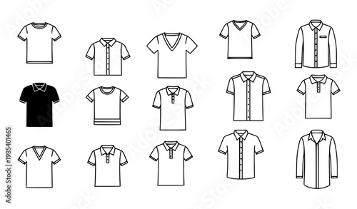 Minimal men shirts tops icons with casual t shirt v neck and formal office clothing modern vector illustration