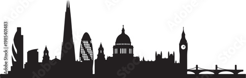 London city skyline, black silhouette, cityscape icons, urban landscape