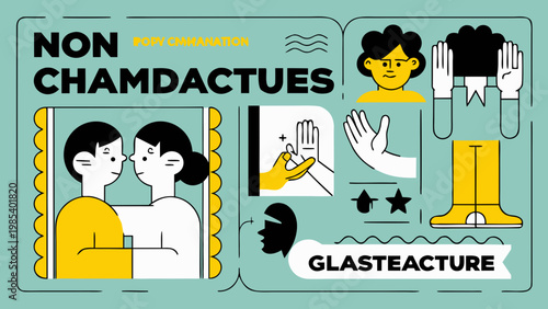 Flat illustration of non verbal communication gestures and body language people interacting