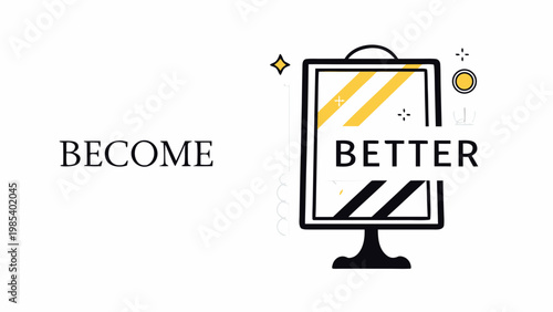 Self improvement concept vector illustration featuring a reflective mirror icon with better text design for personal development and growth motivation projects