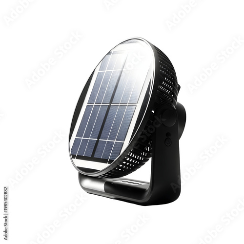 Solar powered portable lamp with integrated panel on transparent background
