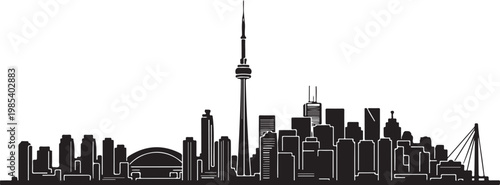 Toronto city skyline, black silhouette, urban landscape, vector illustration