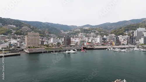 Aerial View of Atami City Along Sagami Bay Coastline Japan