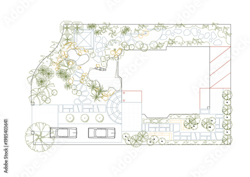 Top View Vector Icons of Trees and Plants for Floor Plan and Architectural Design Projects, Landscape Design, CAD	