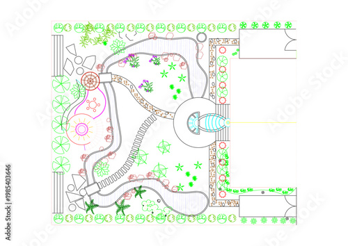 Top View Vector Icons of Trees and Plants for Floor Plan and Architectural Design Projects, Landscape Design, CAD	