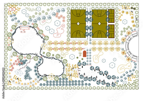 Top View Vector Icons of Trees and Plants for Floor Plan and Architectural Design Projects, Landscape Design, CAD	