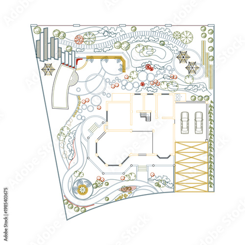 Top View Vector Icons of Trees and Plants for Floor Plan and Architectural Design Projects, Landscape Design, CAD	