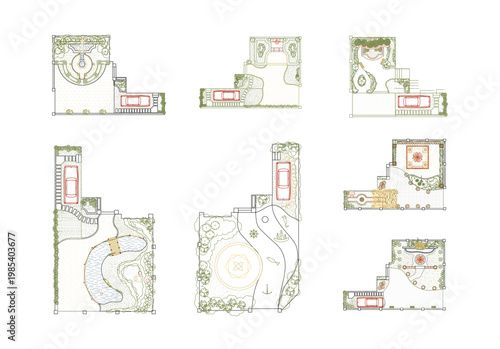 Top View Vector Icons of Trees and Plants for Floor Plan and Architectural Design Projects, Landscape Design, CAD	
