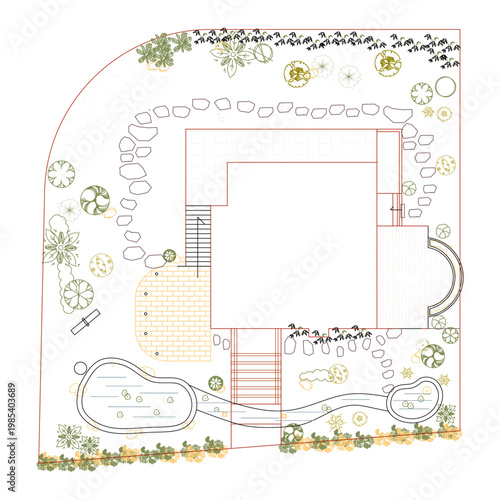 Top View Vector Icons of Trees and Plants for Floor Plan and Architectural Design Projects, Landscape Design, CAD	