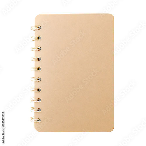 Spiral notebook with beige cover on transparent background