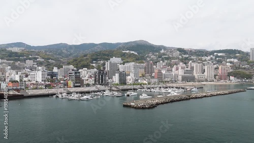 Aerial View of Atami City Along Sagami Bay Coastline Japan
