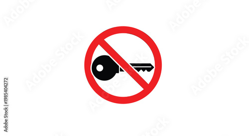 Black silhouette of a key placed inside a red circular prohibition sign indicating that access is denied or keys are not allowed.