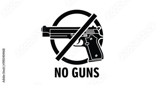 Silhouette of a handgun inside a prohibition circle with the words no guns written below for safety and regulatory signage.