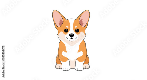 Adorable illustration of a sitting Corgi dog with large ears and a friendly expression on a plain white background.