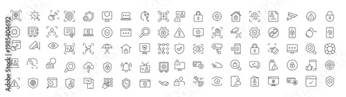 set of security web icons in line style guard cyber
