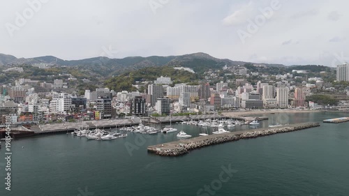 Aerial View of Atami City Along Sagami Bay Coastline Japan