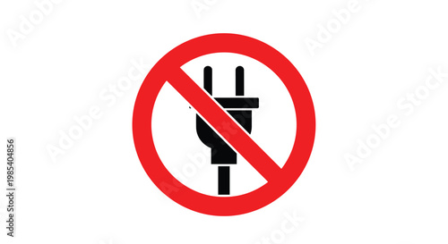 Free Download Black electrical plug icon inside a red circle with a diagonal line indicating that connecting to power or charging devices is prohibited. - GFXLoad