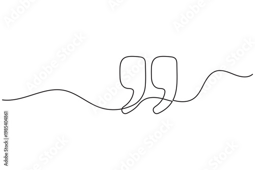 Quotation marks one line art featuring editable stroke and minimalist vector illustration style