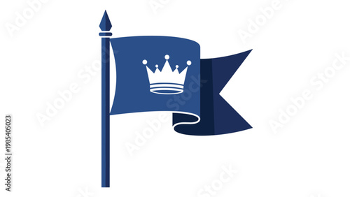Blue and white flag on a pole featuring a crown symbol represents leadership authority and royal identity for branding concepts.