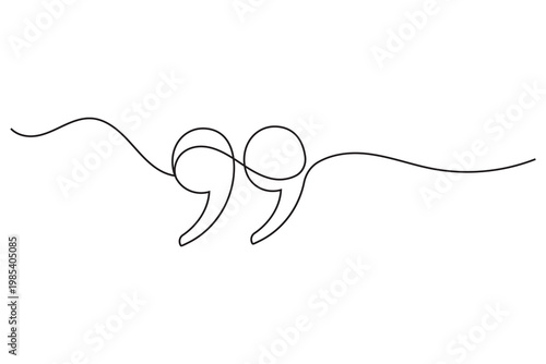 Quote marks one line art depicting a continuous line citation symbol with editable stroke