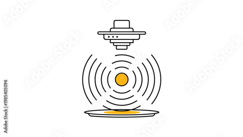 Wireless sensor device emitting electromagnetic waves towards circular base for smart technology and connectivity themes.