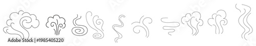 set of steam and smoke lines icons air wind and scent 