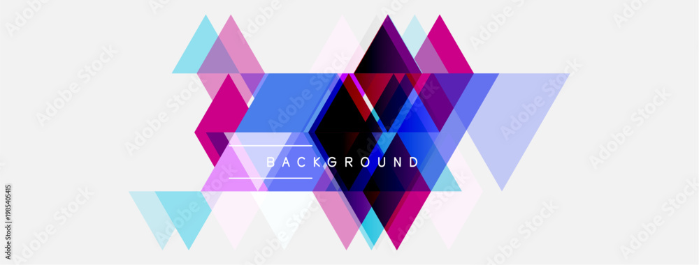 Obraz premium Abstract geometric shapes overlap, creating vibrant color gradients. Design features pinks, blues, purples, white space. Modern aesthetic.