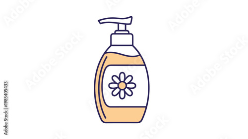 Hand soap pump bottle dispenser featuring daisy flower label for beauty hygiene and floral scented skin care products.