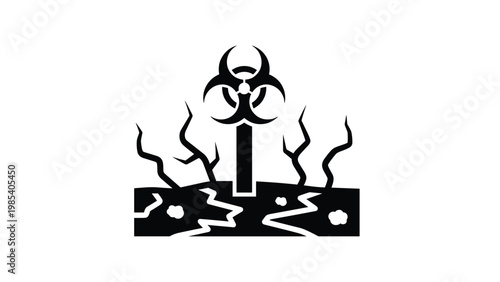 Environmental catastrophe concept showing biohazard symbol over cracked parched earth for ecological disaster and toxic waste.