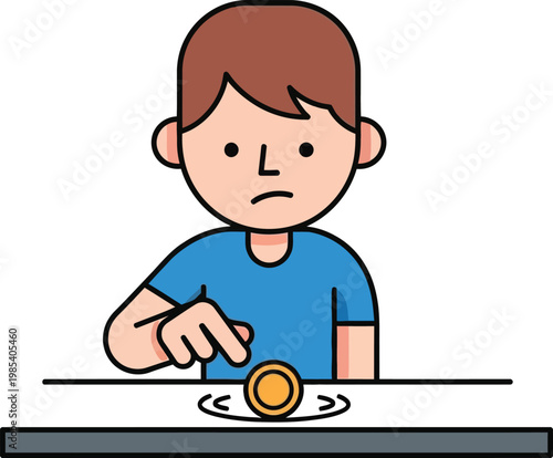 Boy Flipping Coin for Decision Making, Uncertainty Concept