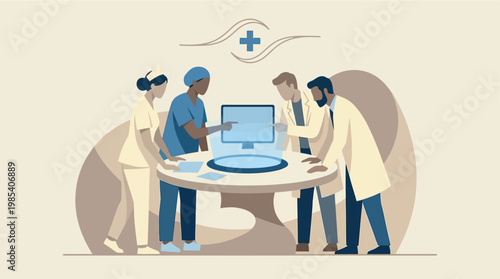 Healthcare professionals collaborating on a Modern Nurse Appreciation Campaign System, leveraging digital technology for enhanced medical support and recognition programs