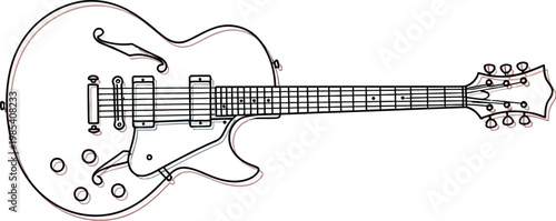Elegant hollow body electric guitar illustration featuring a clean minimalist line art style on a simple light grey background base