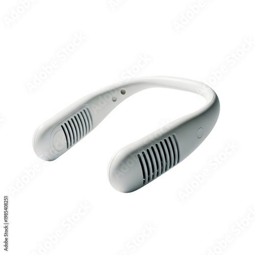 White portable neck fan isolated on transparent background