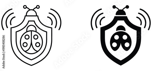 Cyber threat set icon with white background vector stock illustration, featuring hacking symbols, malware and virus icons, phishing alerts, secure shield elements, network protection