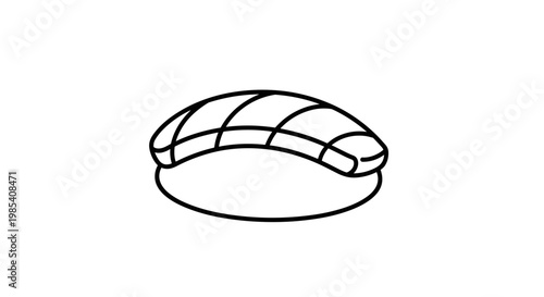 Minimalist black and white illustration of sushi nigiri in closeup with simple lines and clean design on a white background