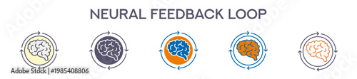 Neural Feedback Loop Element For Design Graphic - Multi Styles. Vector Illustration Of Two Colored And Black. Multiple Icons Designs Can Be Used For Mobile, Ui, Web 