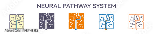 Neural Pathway System Element For Design Graphic - Multi Styles. Vector Illustration Of Two Colored And Black. Multiple Icons Designs Can Be Used For Mobile, Ui, Web 