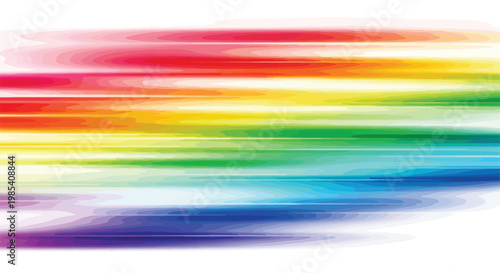 Vibrant rainbow-colored streaks moving horizontally across a white background with a sense of motion and speed.