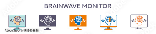 Brainwave Monitor Element For Design Graphic - Multi Styles. Vector Illustration Of Two Colored And Black. Multiple Icons Designs Can Be Used For Mobile, Ui, Web 