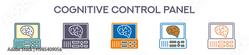 Cognitive Control Panel Element For Design Graphic - Multi Styles. Vector Illustration Of Two Colored And Black. Multiple Icons Designs Can Be Used For Mobile, Ui, Web 