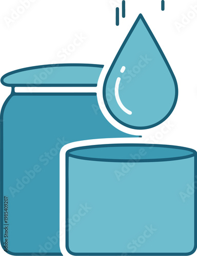 Stylized Illustration of a Water Drop Falling into a Container, Symbolizing Essential Resource Collection and Storage, Echoing the Detailed Observation of an Amoeba Under a Microscope