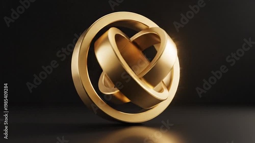Abstract Golden Interlocking Rings Sculpture